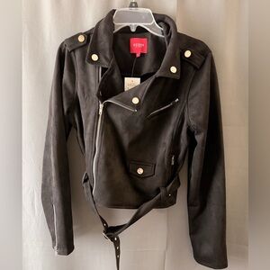 Guess Black Leather Moto Jacket with Silver Accents